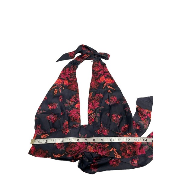 Free People Summer in Sicily Top Medium Halter Cropped Floral Satin Tie NWOT - Picture 6 of 11